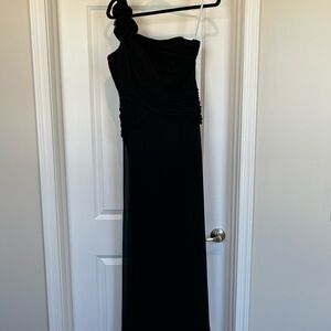 David's Bridal Black One-Shoulder Evening Gown